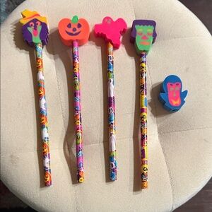 Lisa Frank Halloween Pencil Toppers - Purple, Orange, Pink, Green